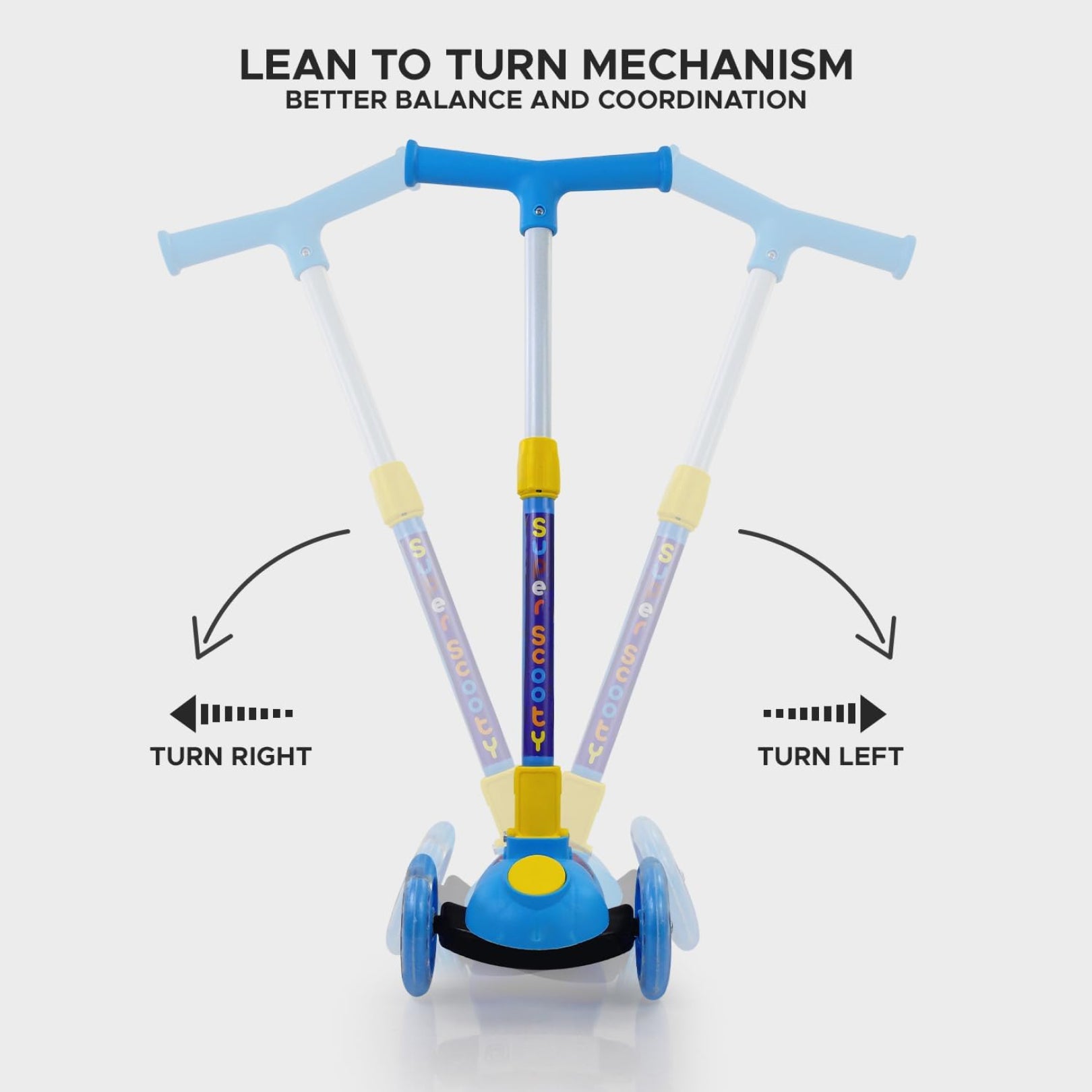 Super Scooter for Kids – 3-Wheel Foldable Kick Scooter with Height-Adjustable Handlebar, Extra-Wide LED PU Wheels & Rear Brake | Smart Ride-On Skate Scooter for Boys & Girls Ages 3–8