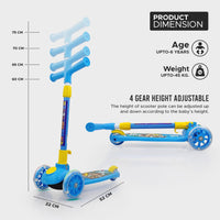 Super Scooter for Kids – 3-Wheel Foldable Kick Scooter with Height-Adjustable Handlebar, Extra-Wide LED PU Wheels & Rear Brake | Smart Ride-On Skate Scooter for Boys & Girls Ages 3–8
