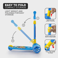 Super Scooter for Kids – 3-Wheel Foldable Kick Scooter with Height-Adjustable Handlebar, Extra-Wide LED PU Wheels & Rear Brake | Smart Ride-On Skate Scooter for Boys & Girls Ages 3–8
