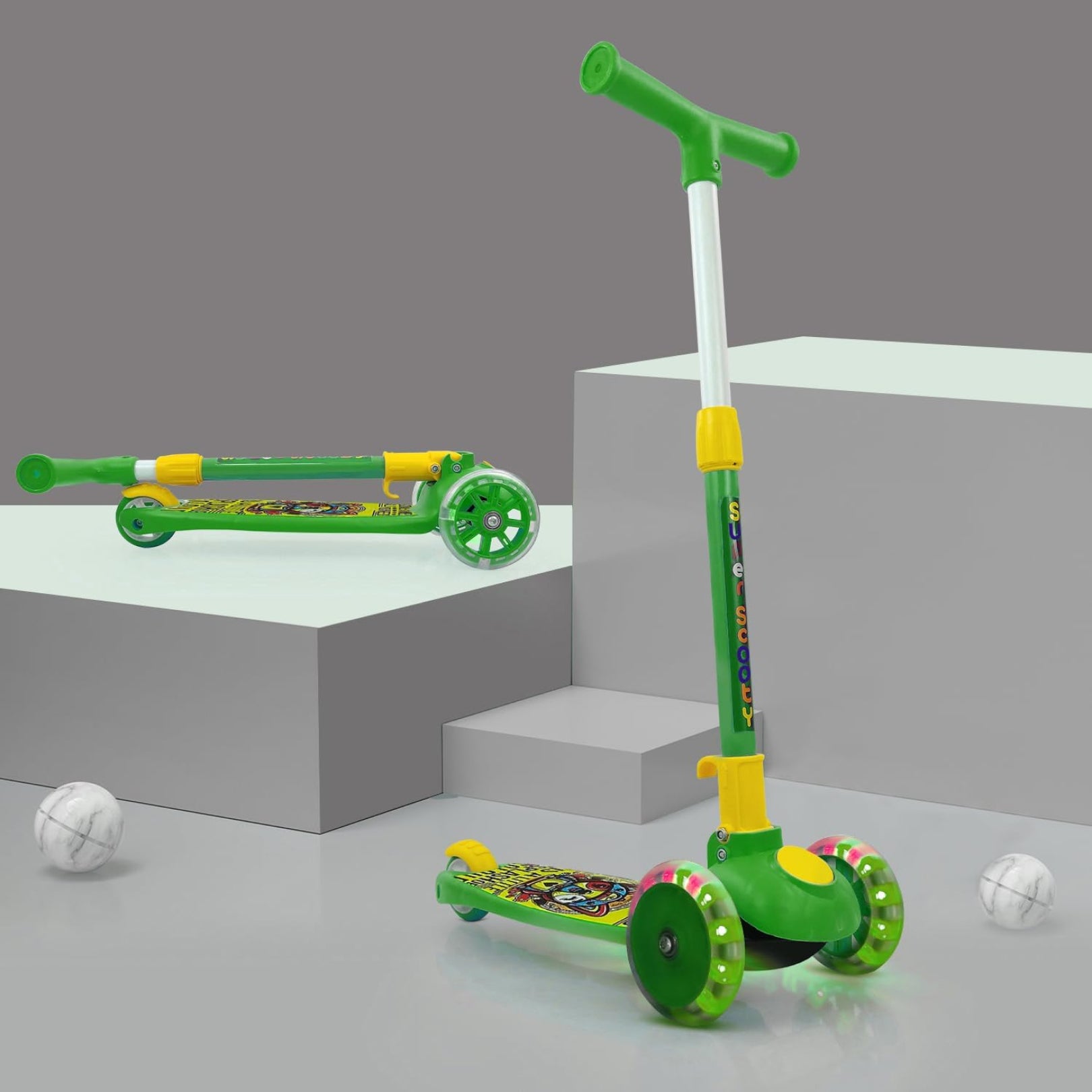 Super Scooter for Kids – 3-Wheel Foldable Kick Scooter with Height-Adjustable Handlebar, Extra-Wide LED PU Wheels & Rear Brake | Smart Ride-On Skate Scooter for Boys & Girls Ages 3–8