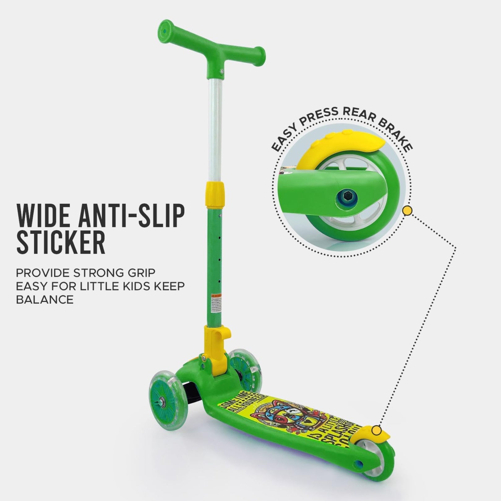 Super Scooter for Kids – 3-Wheel Foldable Kick Scooter with Height-Adjustable Handlebar, Extra-Wide LED PU Wheels & Rear Brake | Smart Ride-On Skate Scooter for Boys & Girls Ages 3–8