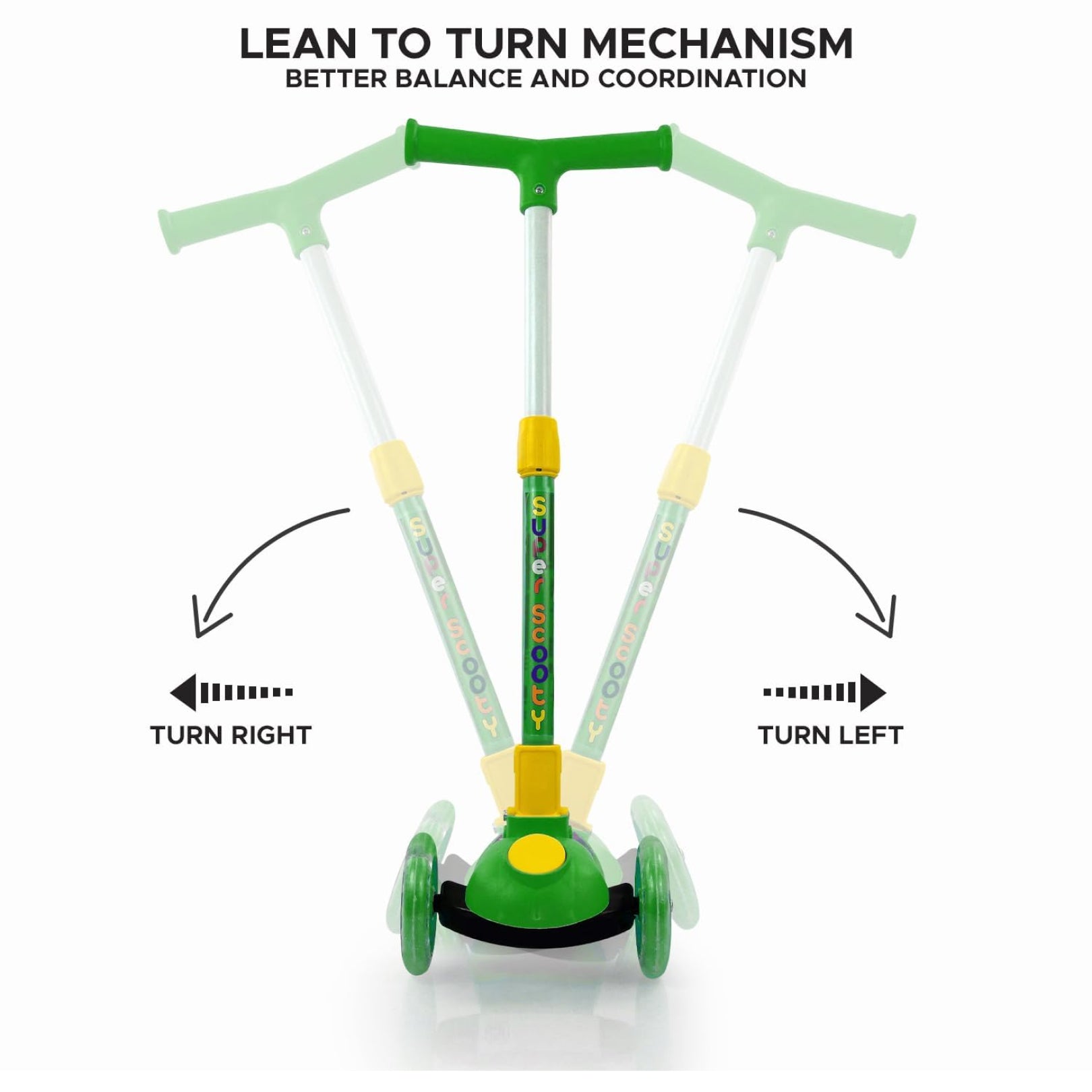 Super Scooter for Kids – 3-Wheel Foldable Kick Scooter with Height-Adjustable Handlebar, Extra-Wide LED PU Wheels & Rear Brake | Smart Ride-On Skate Scooter for Boys & Girls Ages 3–8