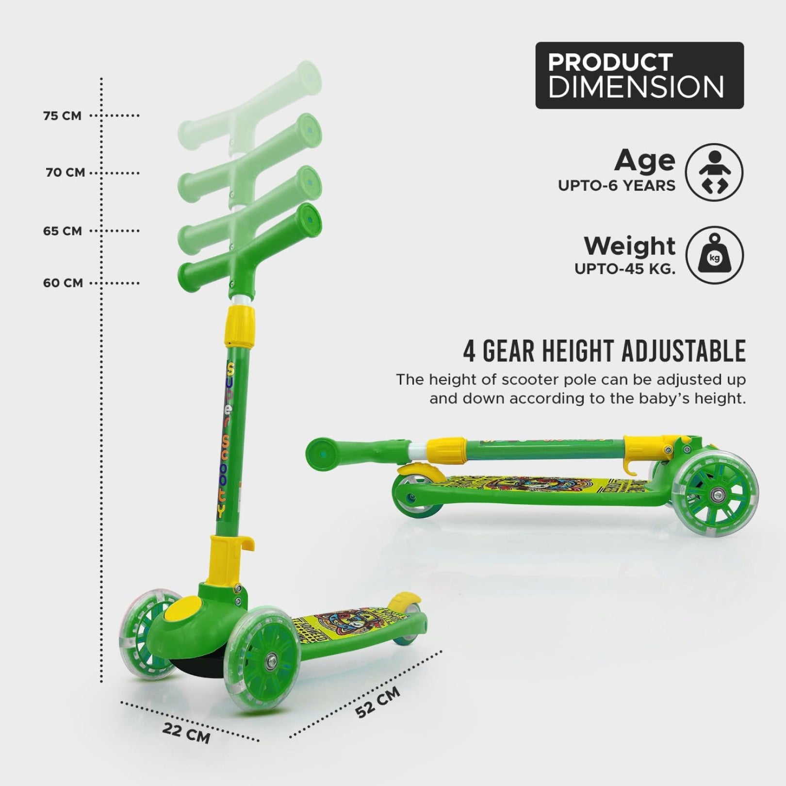 Super Scooter for Kids – 3-Wheel Foldable Kick Scooter with Height-Adjustable Handlebar, Extra-Wide LED PU Wheels & Rear Brake | Smart Ride-On Skate Scooter for Boys & Girls Ages 3–8