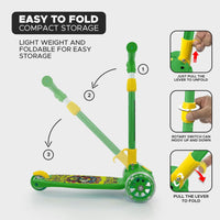 Super Scooter for Kids – 3-Wheel Foldable Kick Scooter with Height-Adjustable Handlebar, Extra-Wide LED PU Wheels & Rear Brake | Smart Ride-On Skate Scooter for Boys & Girls Ages 3–8
