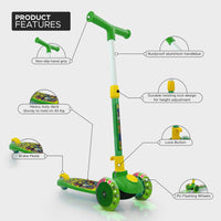 Super Scooter for Kids – 3-Wheel Foldable Kick Scooter with Height-Adjustable Handlebar, Extra-Wide LED PU Wheels & Rear Brake | Smart Ride-On Skate Scooter for Boys & Girls Ages 3–8
