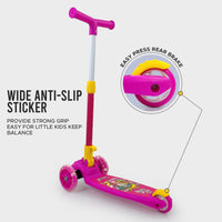 Super Scooter for Kids – 3-Wheel Foldable Kick Scooter with Height-Adjustable Handlebar, Extra-Wide LED PU Wheels & Rear Brake | Smart Ride-On Skate Scooter for Boys & Girls Ages 3–8
