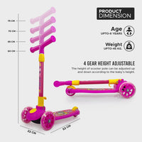 Super Scooter for Kids – 3-Wheel Foldable Kick Scooter with Height-Adjustable Handlebar, Extra-Wide LED PU Wheels & Rear Brake | Smart Ride-On Skate Scooter for Boys & Girls Ages 3–8
