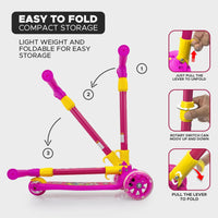 Super Scooter for Kids – 3-Wheel Foldable Kick Scooter with Height-Adjustable Handlebar, Extra-Wide LED PU Wheels & Rear Brake | Smart Ride-On Skate Scooter for Boys & Girls Ages 3–8
