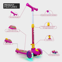 Super Scooter for Kids – 3-Wheel Foldable Kick Scooter with Height-Adjustable Handlebar, Extra-Wide LED PU Wheels & Rear Brake | Smart Ride-On Skate Scooter for Boys & Girls Ages 3–8
