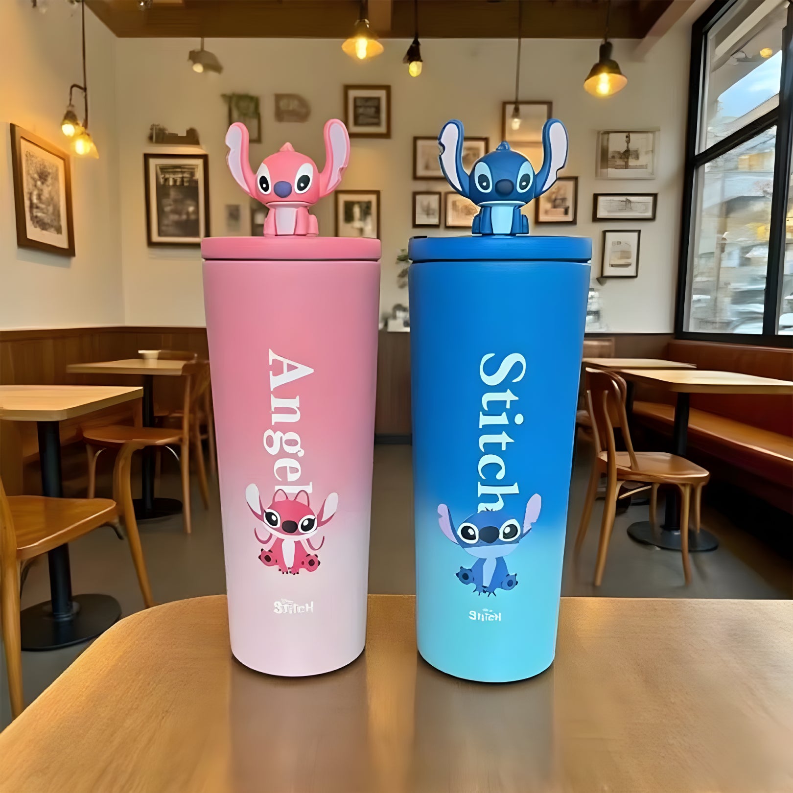 Angel & Stitch Insulated Steel Tumblers | 710ml | Cute Cartoon Design | Leak-Proof
