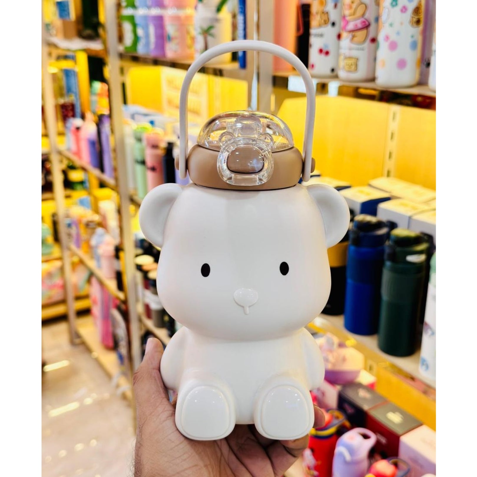 Bear Shape Kids Sipper with Straw & Strap | Double Wall Insulated Stainless Steel | 450ml