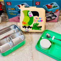 Toucan Insulated Steel Lunch Box - 3 Grids, 1120ml + 70ml with Steel Spoon & Small Container
