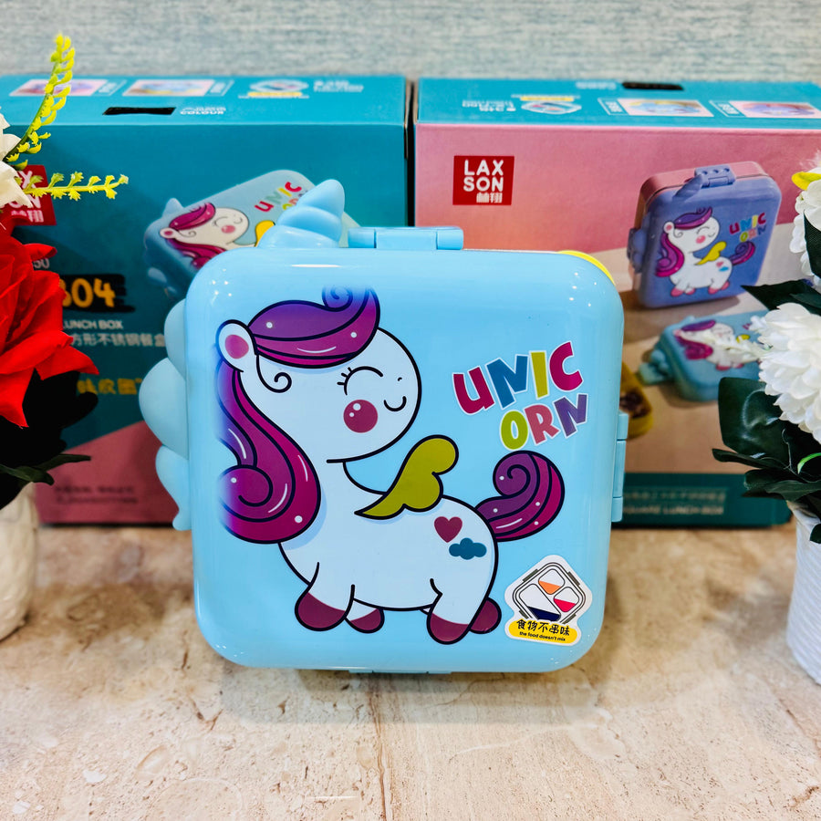 Unicorn Insulated Steel Lunch Box - 3 Grids, 1120ml + 70ml with Steel Spoon & Small Container